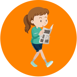 Grafika przedstawia Dziewczynkę czytającą gazetę